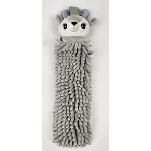 Norwex Baclock Chenille Kids Pet To Dry Gray Reindeer Hand Towel Cloth EUC